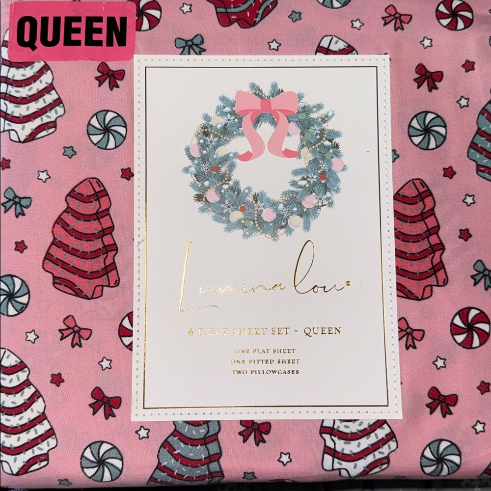 Lumina Lou Christmas Holiday Christmas Tree Cakes Sheet Set - QUEEN